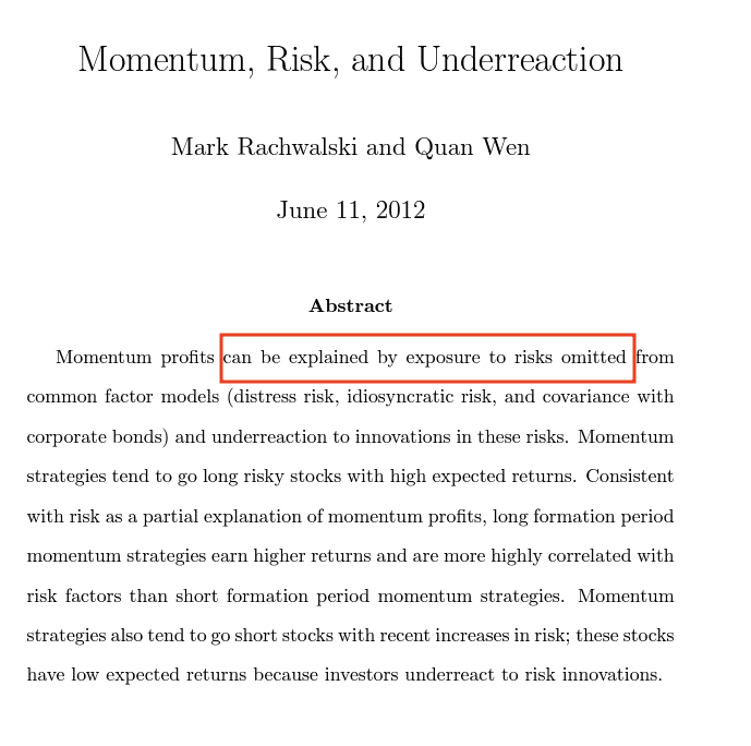 Momentum Risk and Underreaction